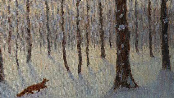 The Winter Morning In The Forest - winter landscape painting