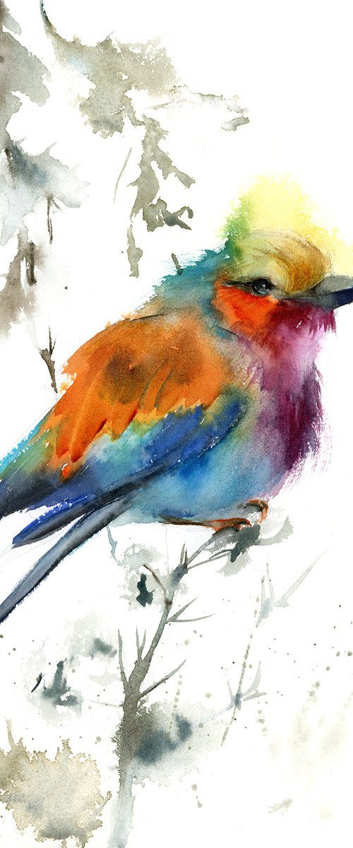 Lilac Bird - watercolor painting by Olga Tchefranov (Shefranov)