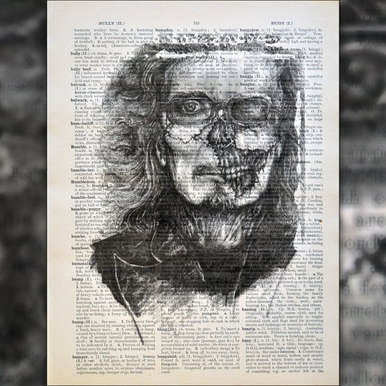 Tony Iommi Like a Zombie - Collage Art on Large Real English Dictionary Vintage Book Page
