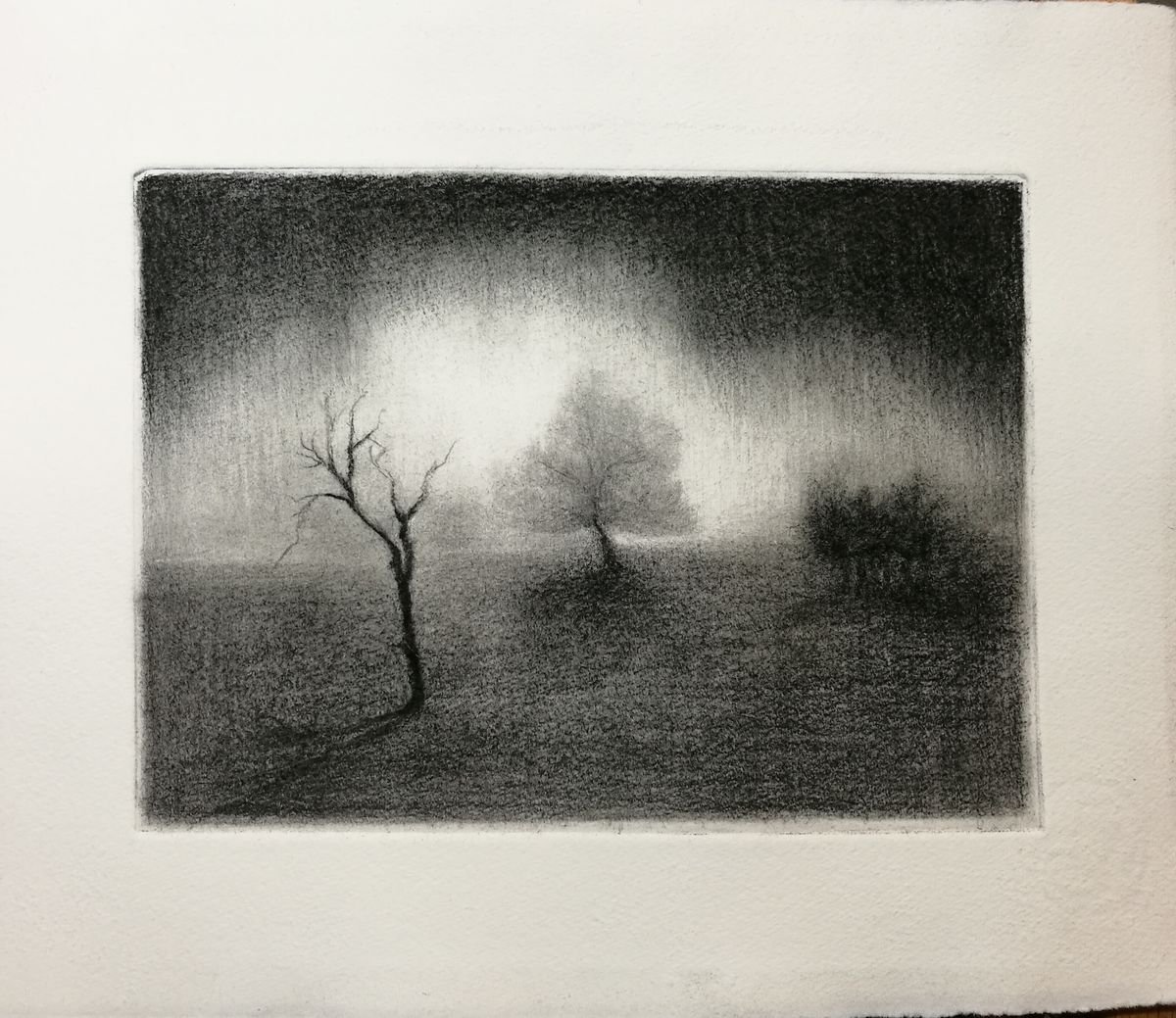 Expressive Landscape Charcoal Drawing By Daniela Roughsedge, 11 X 9, Solitude, Original Artwork