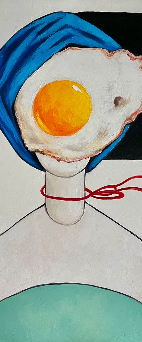Egg girl on a very windy day by Ta Byrne