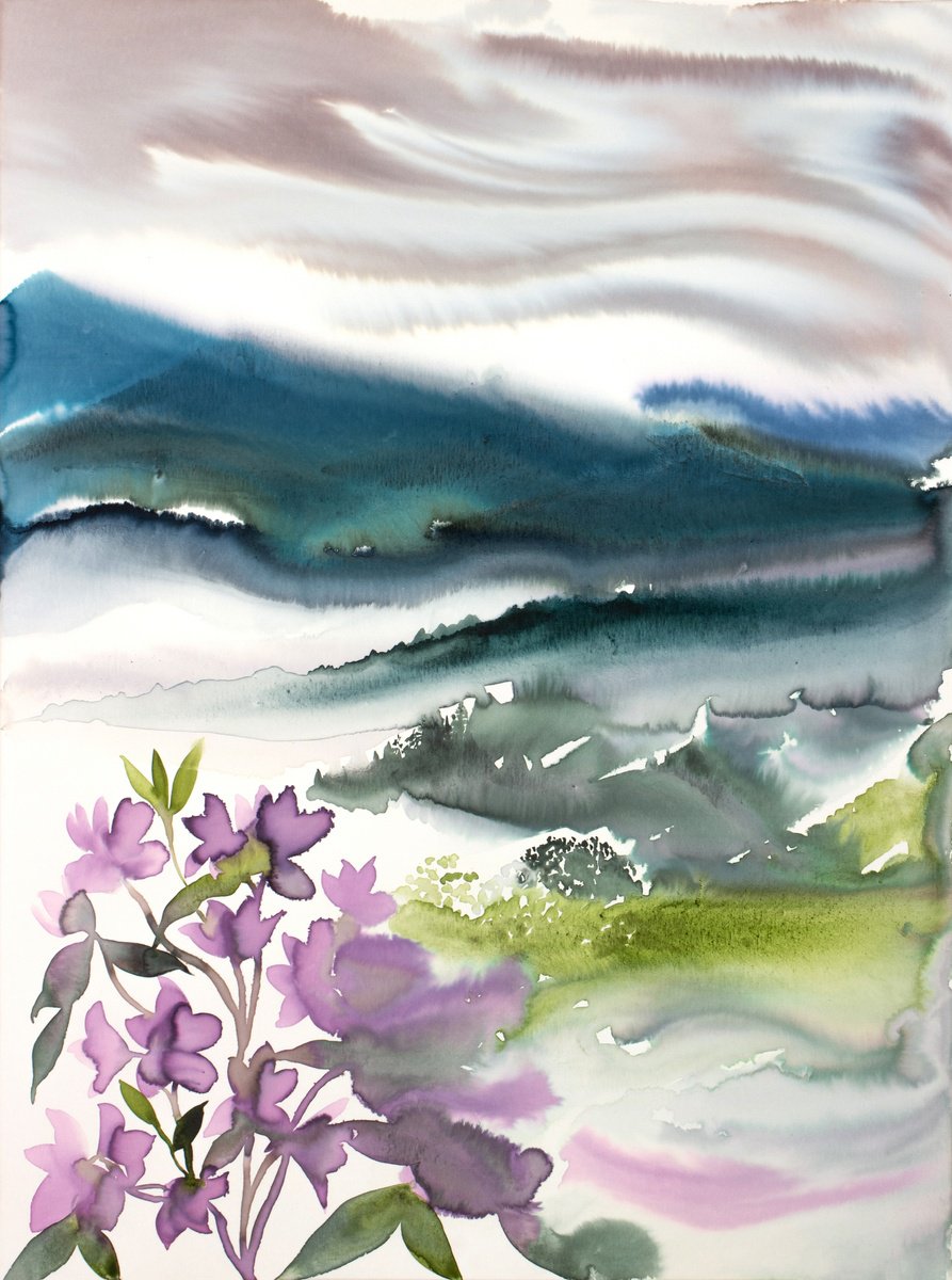 Expressive Landscape Watercolour By Elizabeth Becker, 32 X 42, Mountainscape No. 4, Original Artwork