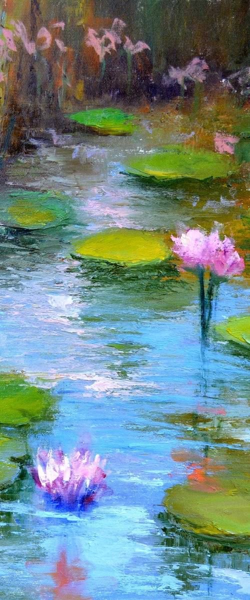 Pond with pink lilies by Elena Lukina