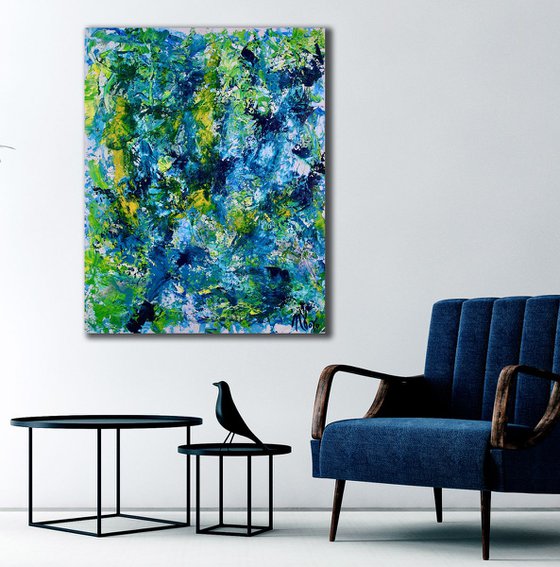 Gestural Blue Flow 2 - 76 x 97 cm