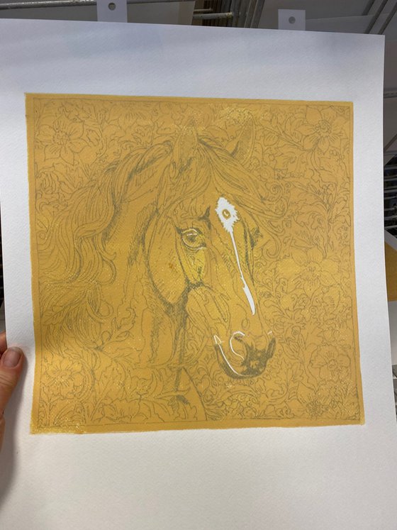 Horse – reduction linocut print