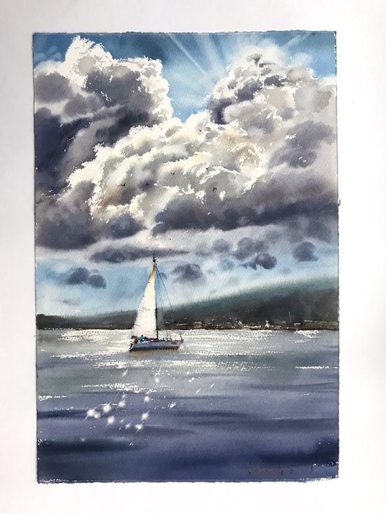 Sailboat and clouds #2 - 38x56 cm