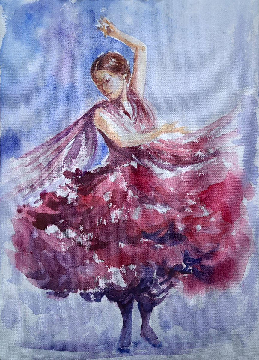 Gypsy Dancer Watercolor painting - 11.25x 8.25 by Asha Shenoy