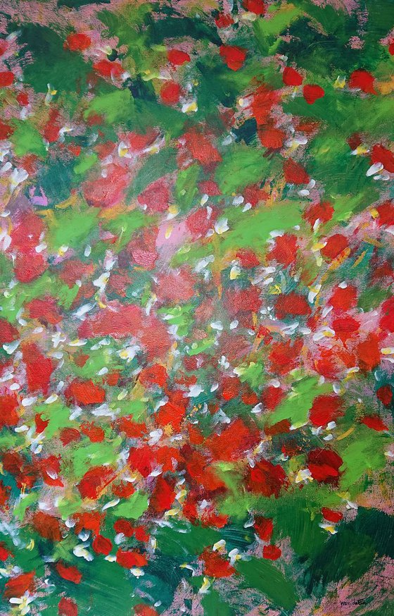Summer Strawberry, Origainal abstract painting, Ready to hang