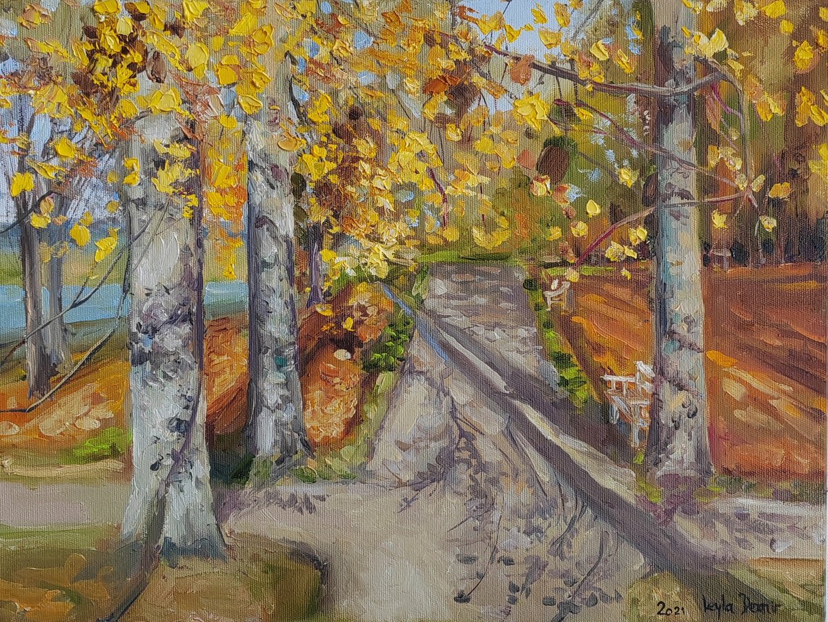 Impressionistic Landscape Oil Painting By Leyla Demir, 16 X 12", Autumn In New York, Original Artwork