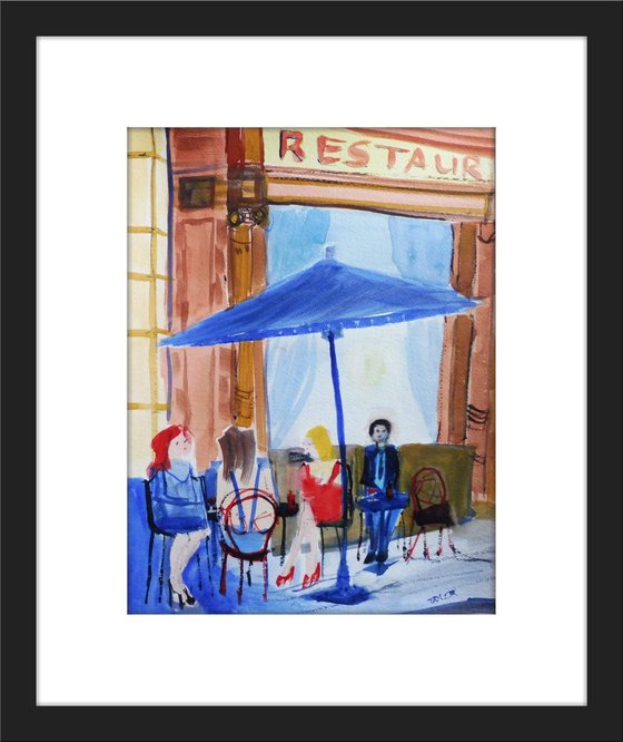 GIRLS & LONESOME, RESTAURANT RED WINE. Original Impressionistic Figurative Watercolour Painting.