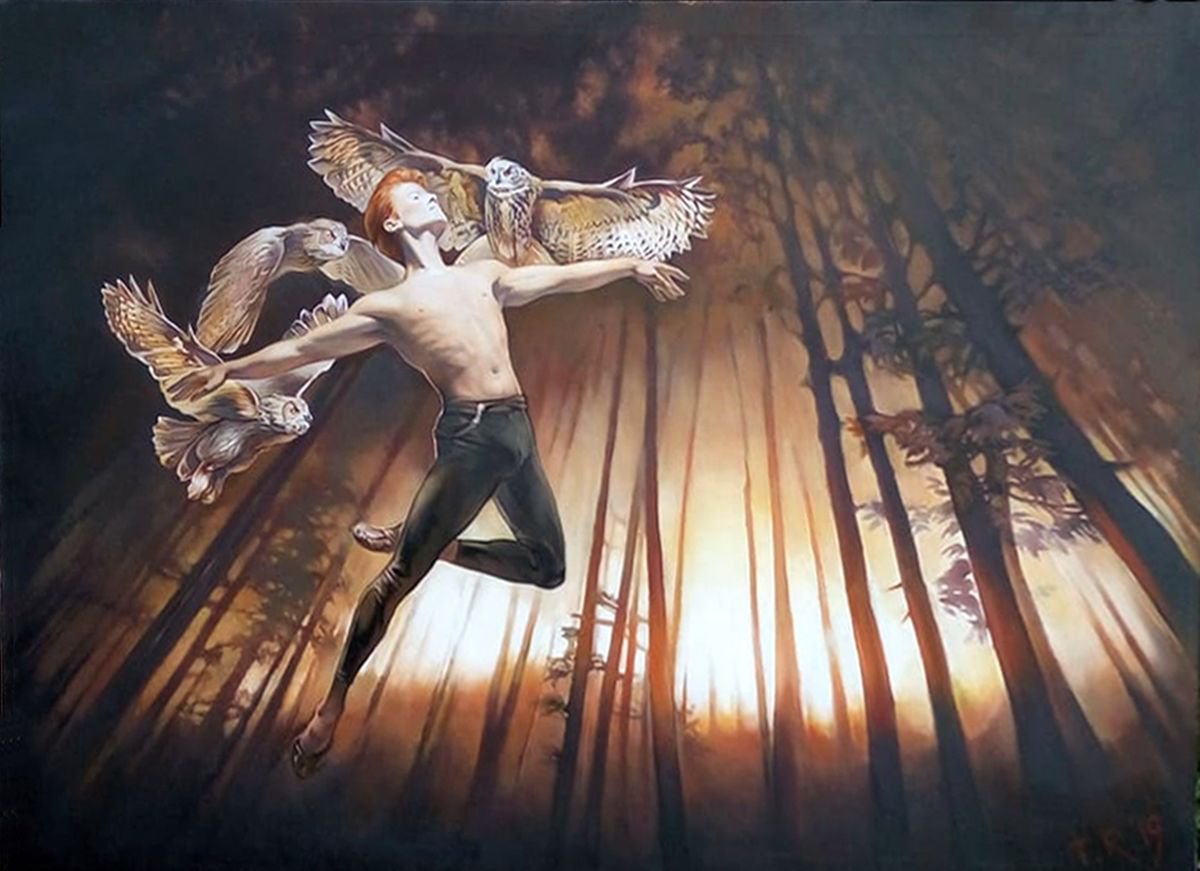 Photorealistic Oil Painting , Dancing With Owls By Tatiana Rezvaya, 50 X 34, Artwork For Sale On Artfinder