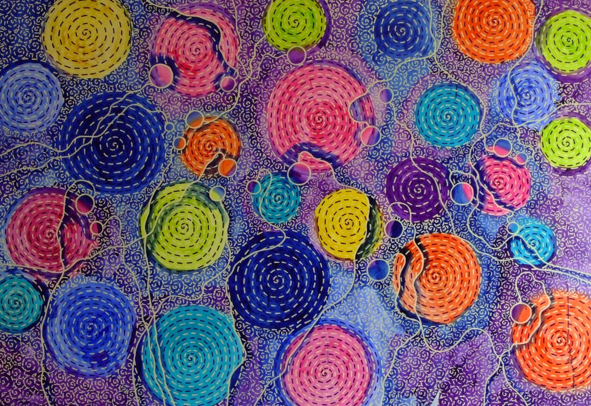 Abstract Acrylic Painting By Marina Krylova, 63 X 43", Psychedelic Garden #22, Original Artwork