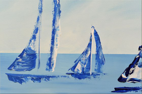 On Water - acrylic abstract painting sailboat painting framed canvas wall art