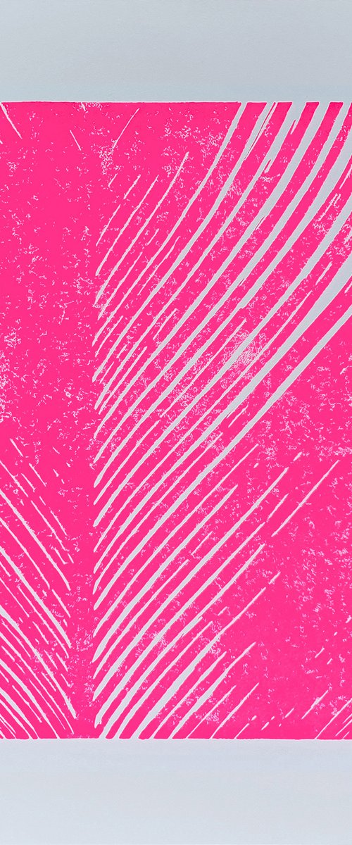 Neon pink palm leaf ⋅ Linocut print by Mirta Artworks