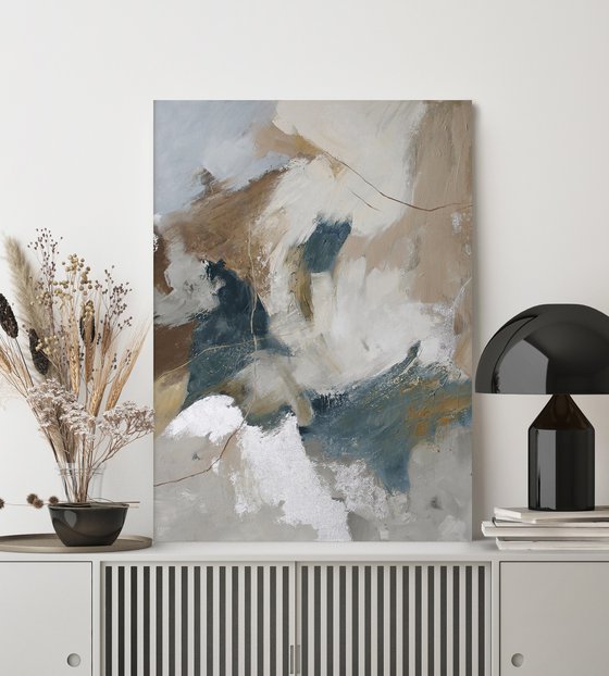 "Blue Velor" Abstract gray beige blue art