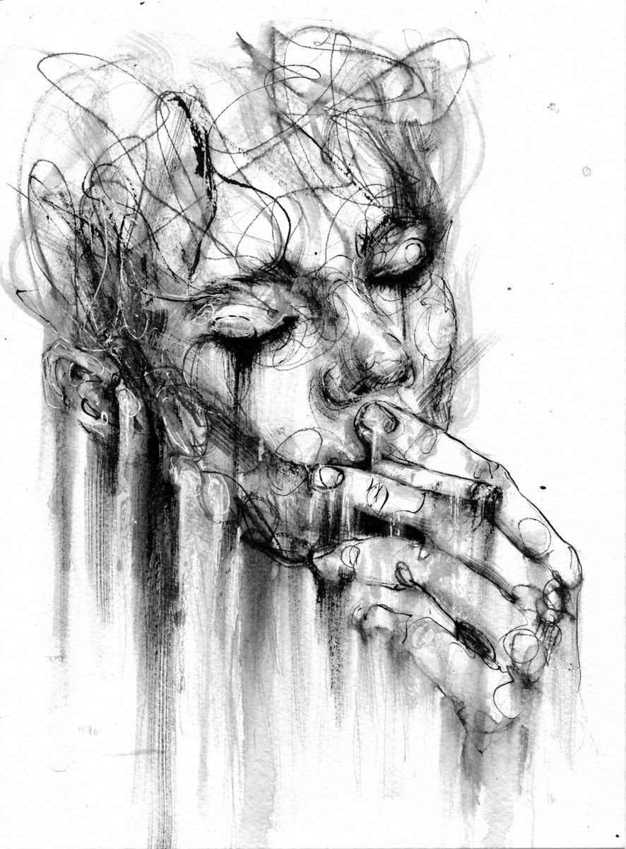 Expressive Portrait Ink Drawing By Doriana Popa, 7 X 9, Ash, Original Artwork