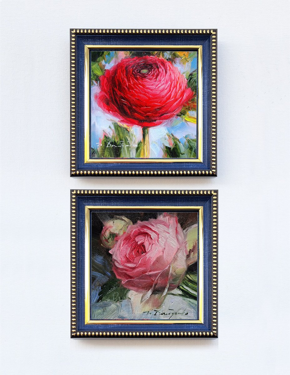 Impressionistic Botanical Oil Painting By Nataly Derevyanko, 5 X 5", Love Flowers, Original Artwork