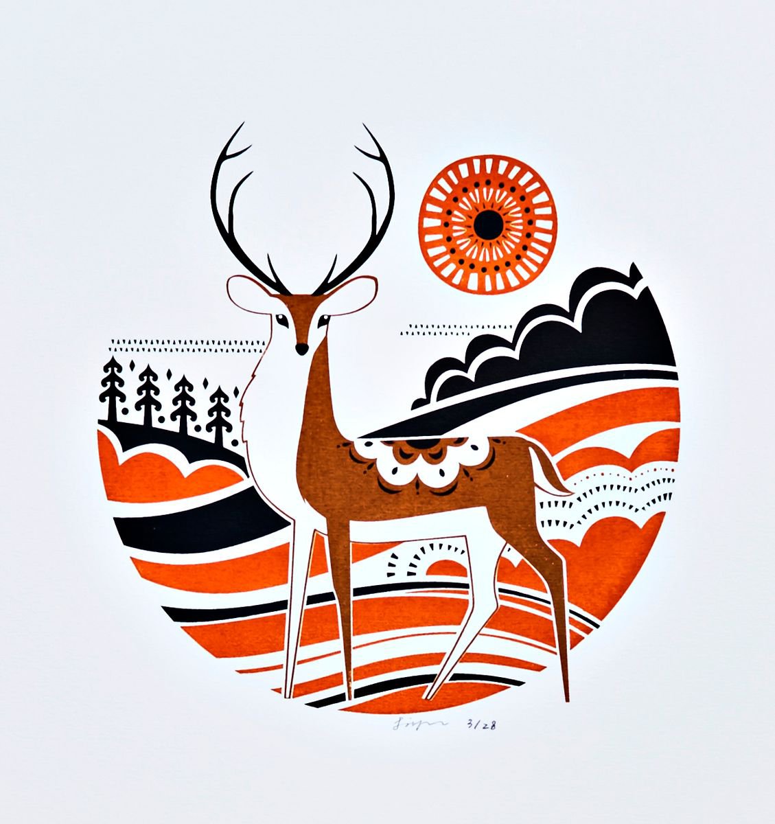 Red Deer Male Stag illustration Art Male Deer Silkscreen Art Print by DoodleDuck Designs
