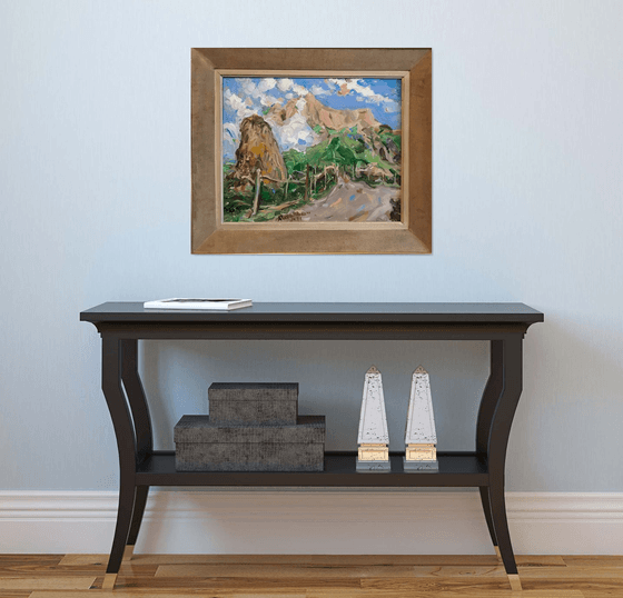 MOUNTAIN LANDSCAPE. KURUSH VILLAGE - framed, landscape art, mountainscape, mountain, life highland 50x60