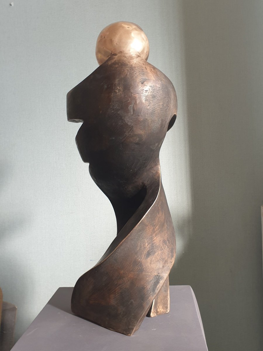 Geometric Abstract Bronze Sculpture By Liutauras Grieze, 16 X 31", Thought, Original Artwork