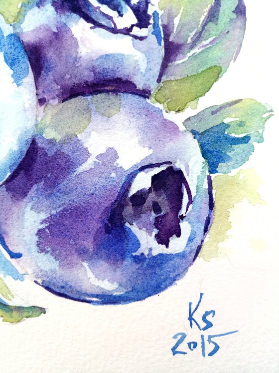 "Blueberry" from the series of watercolor illustrations "Berries"