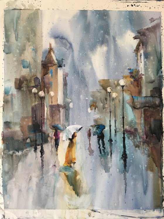 SOLD Watercolor “Sudden rain. Moody nature@