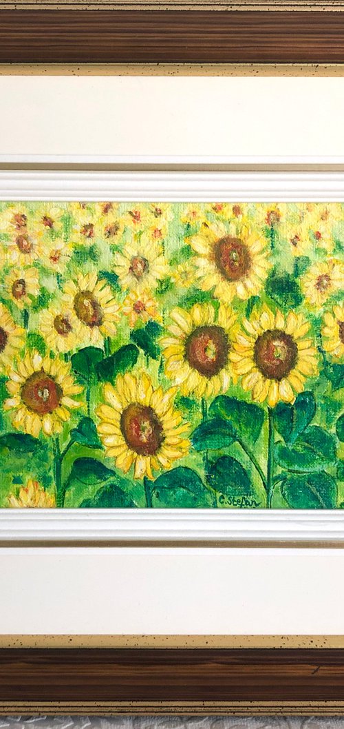 Sunflowers  ( Yellow and Green ) - FRAMED by Cristina Stefan