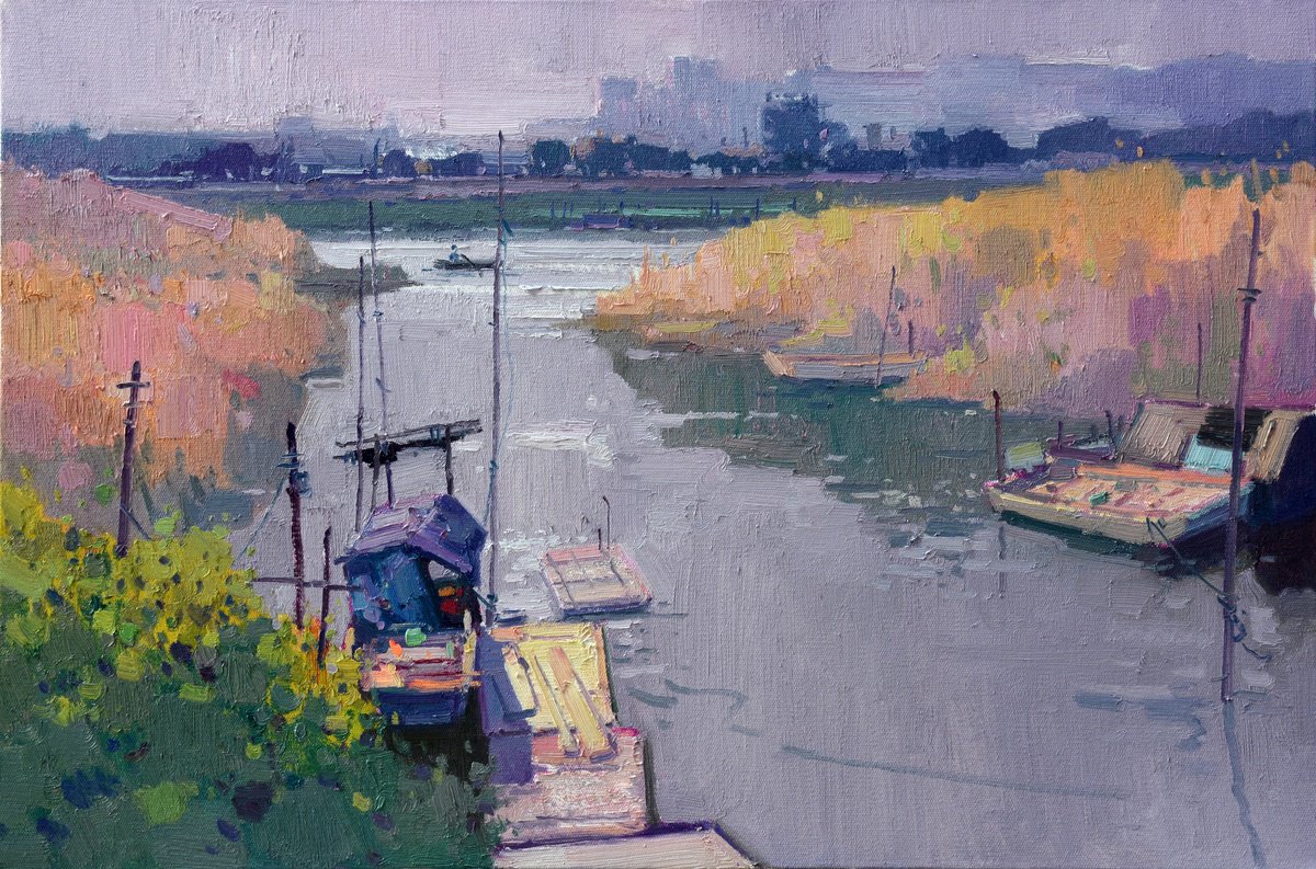 Impressionistic Landscape Oil Painting By Jianzhe Chon, 35 X 24, Port 225, Original Artwork