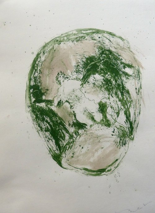 Green Mood 17, acrylic on paper 29x41 cm by Frederic Belaubre