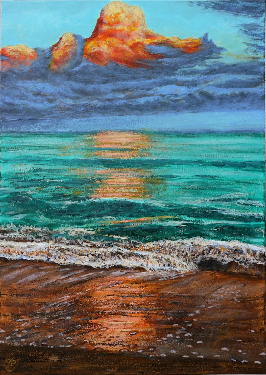Photorealistic Landscape Acrylic Painting By Dmytro Yeromenko, 20 X 28, Before Sunset, 50*70, Original Artwork