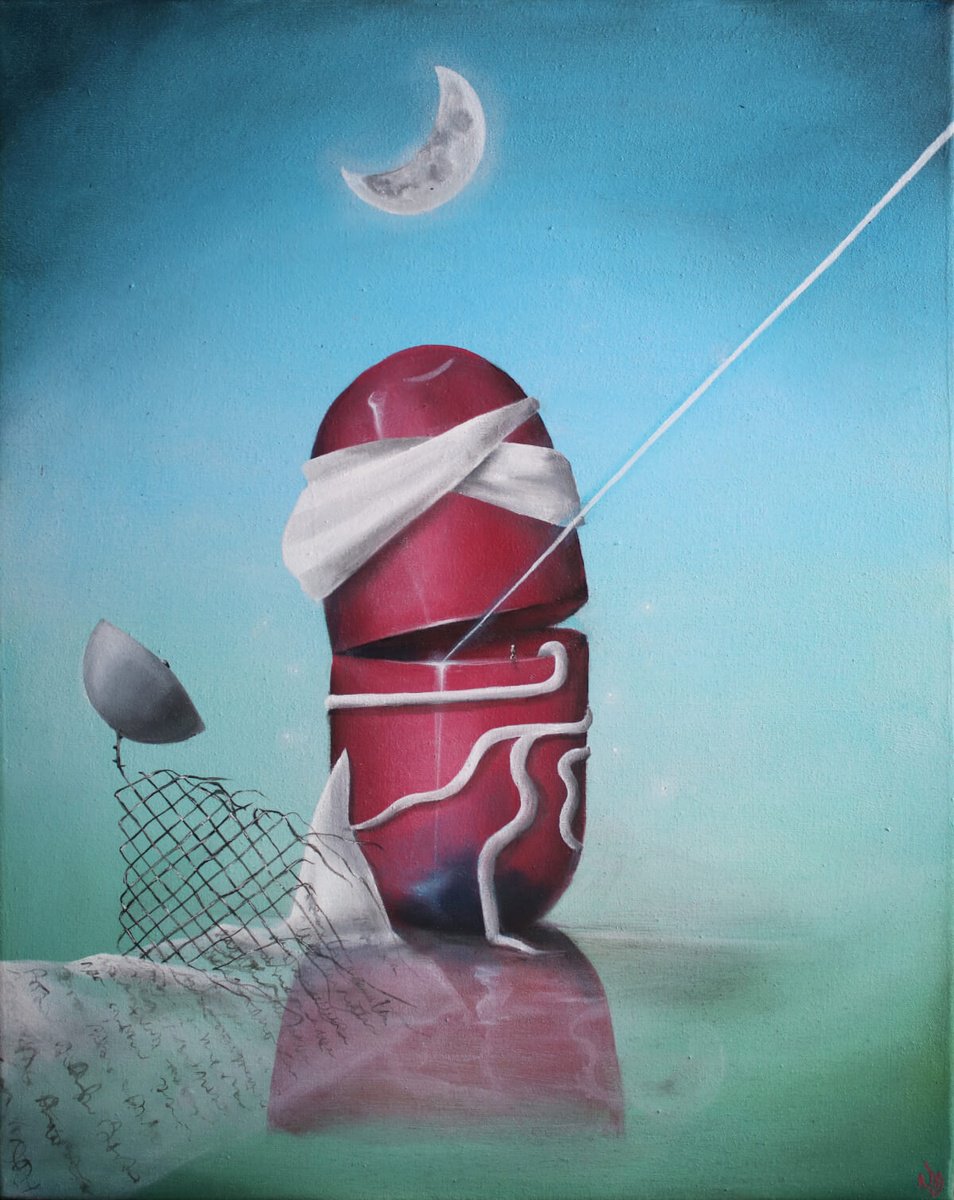 Surrealistic Landscape Oil Painting By Vanessa T Stefanova, 16 X 20", Conspiracy Theorist, Original Artwork