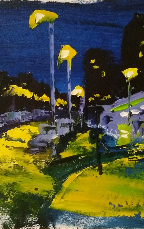 The gas station at the night. Plein Air Painting by Dmitry Fedorov
