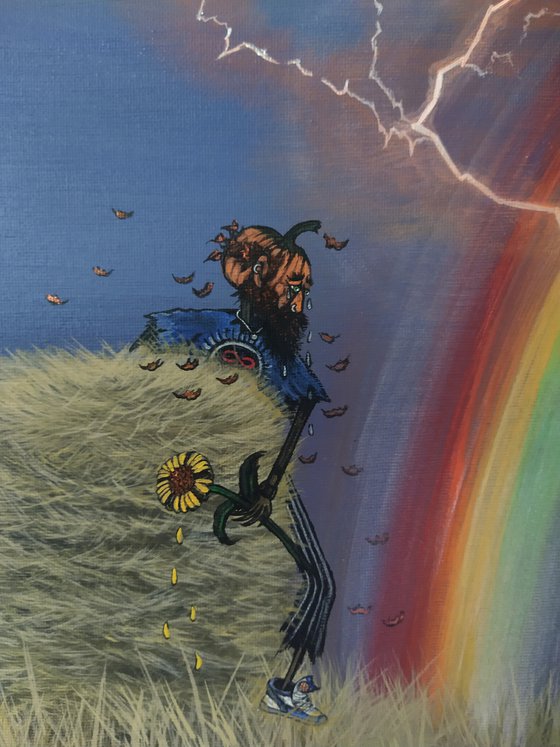 Scarecrow parting. Original acrylic painting by Zoe Adams.