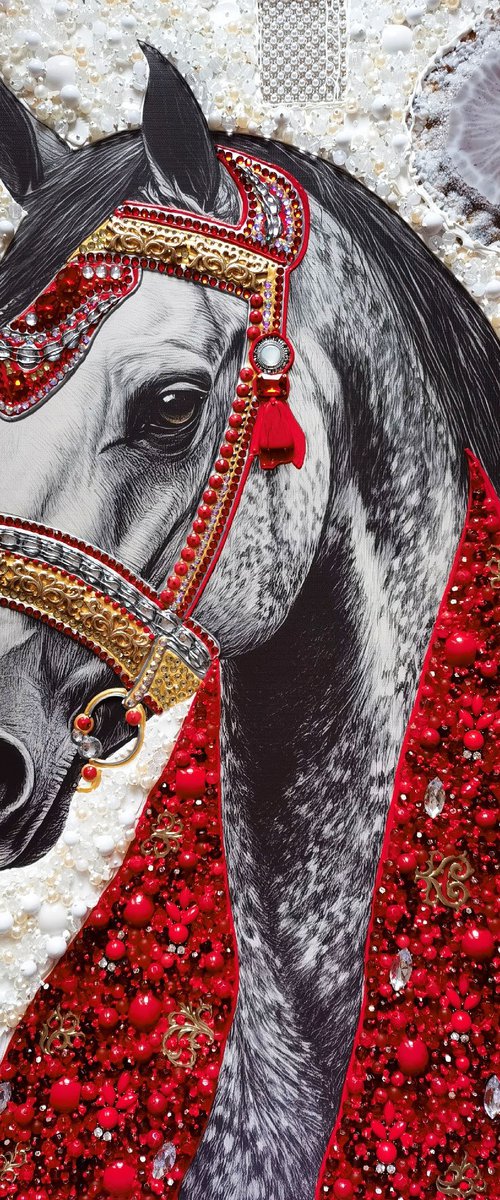 White horse in a red scarf by BAST