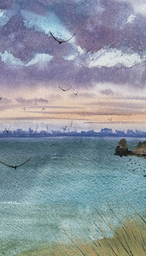 Seascape Plein air seagulls by Yuliia Sharapova