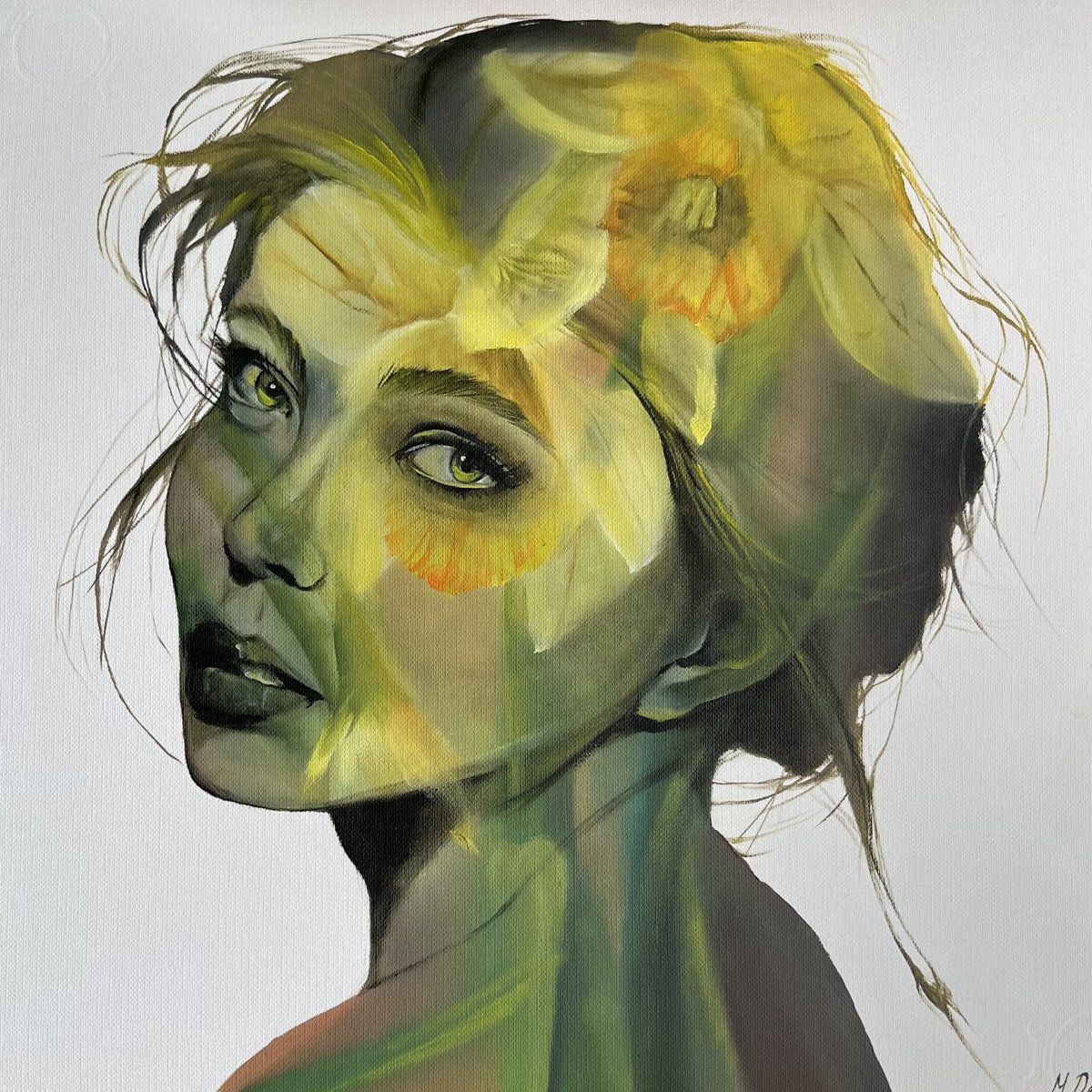 Photorealistic Portrait Oil Painting By Myroslava Denysyuk, 12 X 12", Woman Portrait Narcissus, Original Artwork