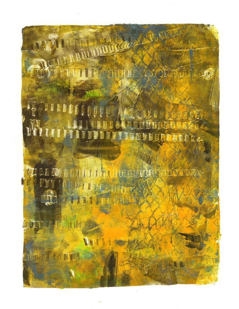 Yellow Suburb - monoprint by Hilde Hoekstra