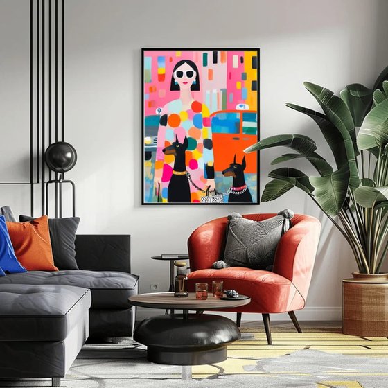 Luxury Woman with Dobermans