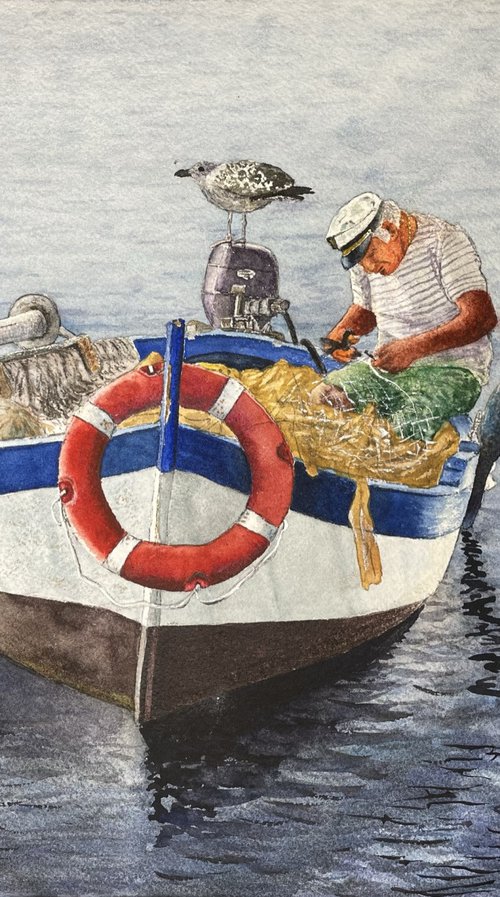 Fisherman on the Boat. by Erkin Yılmaz
