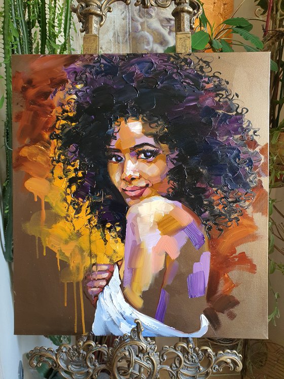 Painting portrait of a black girl - Fun