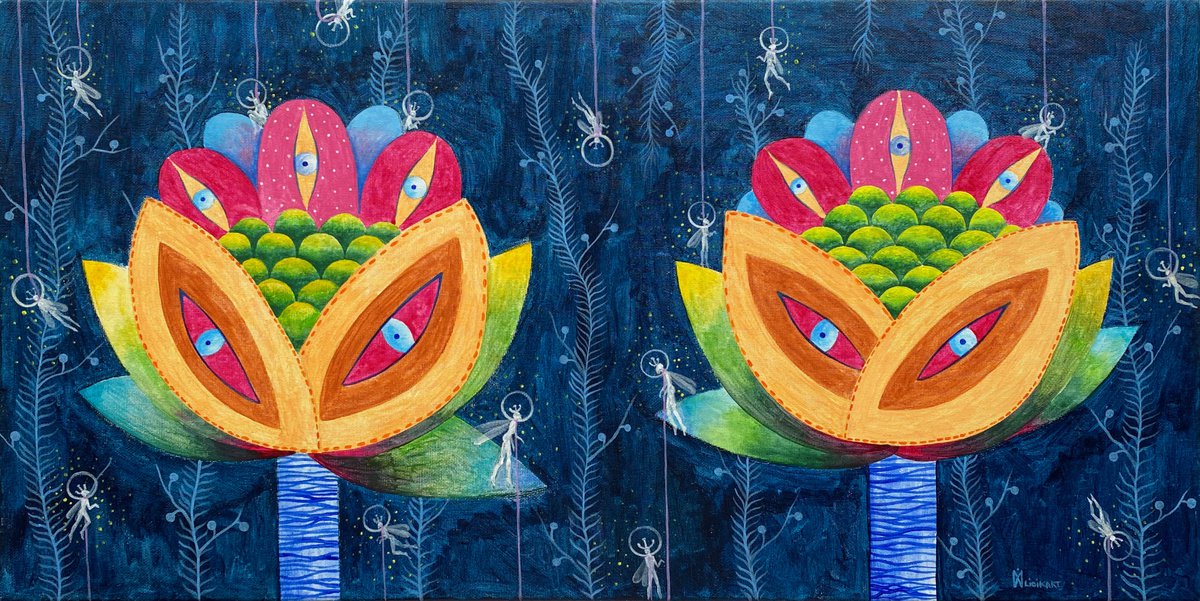 Illustrative Botanical Acrylic Painting By Lidia Matviyenko /Lidikart/, 24 X 12", The Illusion Of Freedom, Original Artwork