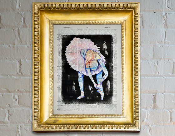 Ballerina - Collage Art on Large Real English Dictionary Vintage Book Page