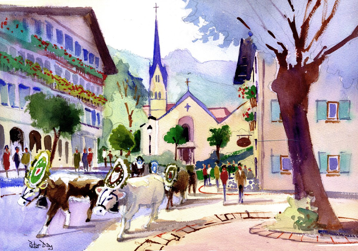 Impressionistic Landscape Watercolour By Peter Day, 17 X 13", Myrhofen, Austria, Original Artwork