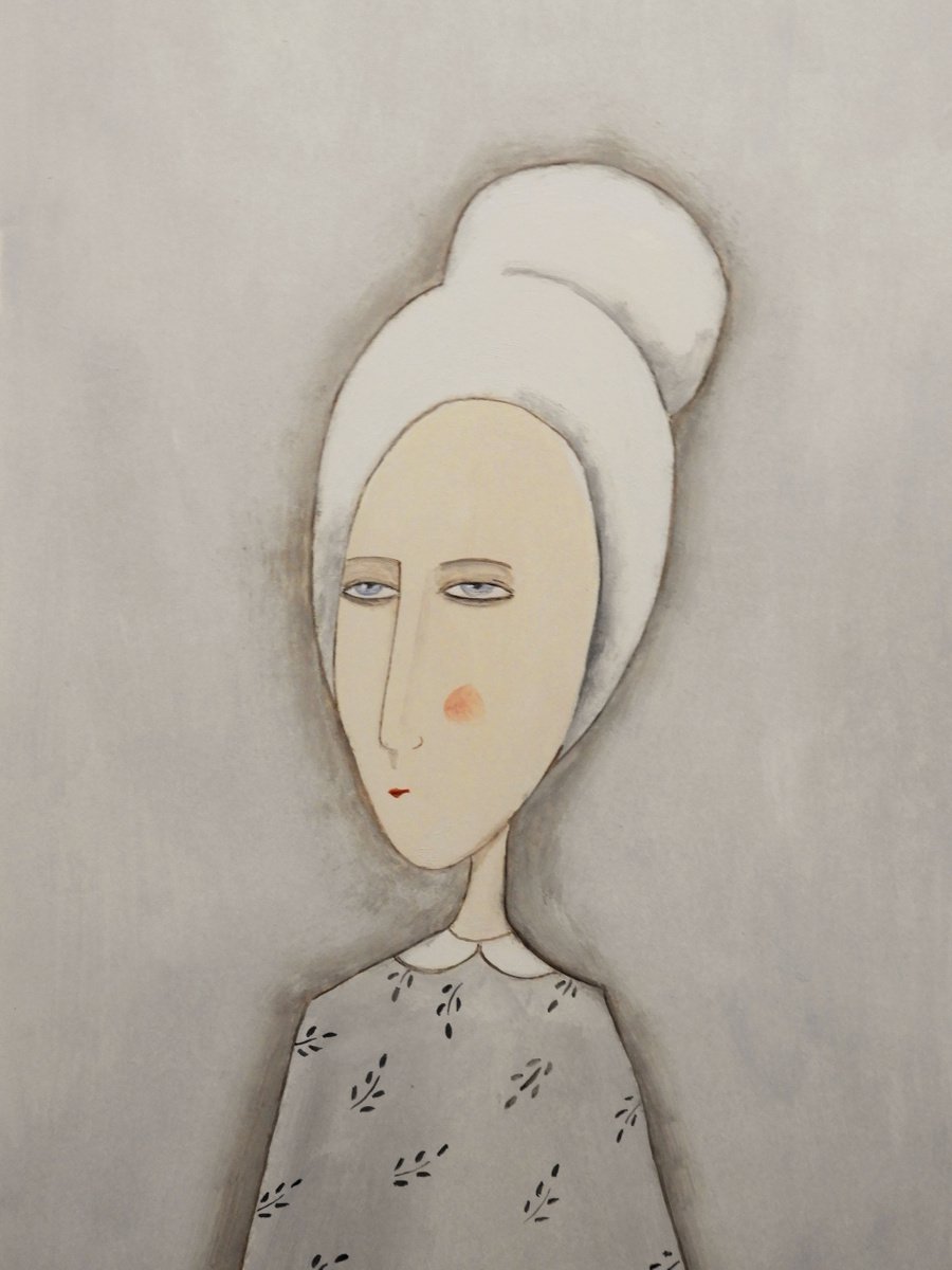 The grey Lady - oil on paper by Silvia Beneforti