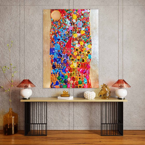 Summer in Spain - Abstract wall sculpture from precious stones. Colorful mosaic art