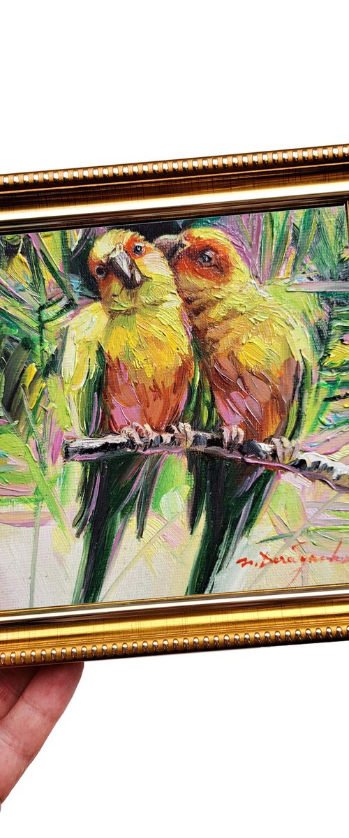 Parrot birds painting by Nataly Derevyanko