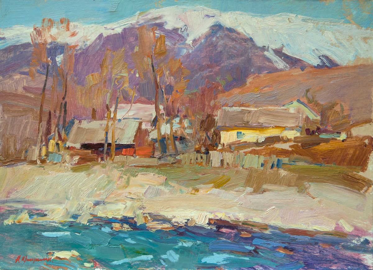 Impressionistic Landscape Oil Painting By Aleksandr Kryushyn, 20 X 14, Spring In The Mountains. Kolochava, Original Artwork