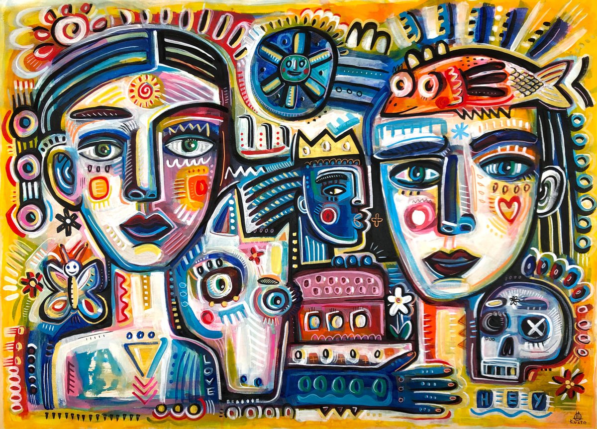 Impressionistic Portrait Acrylic Painting By Daria Kusto, 58 X 41, Sunshiny, Original Artwork