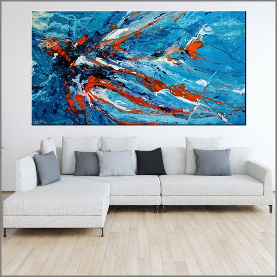 Aqua Duct 190cm x 100cm Blue Orange Abstract Art