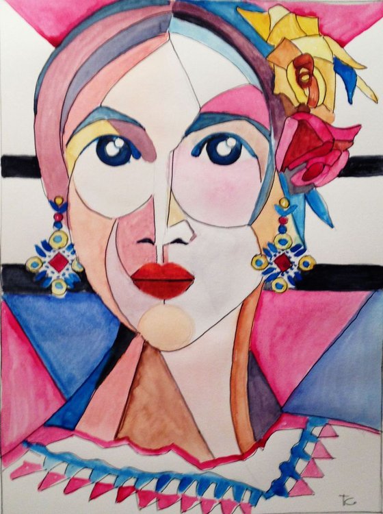 Lady- Watercolor on paper - 19 x 26 cm (7'x10')